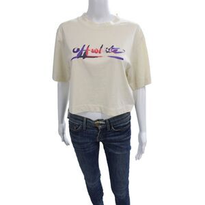 Off White Womens Tan Cropped Top Embroidered Design Size M